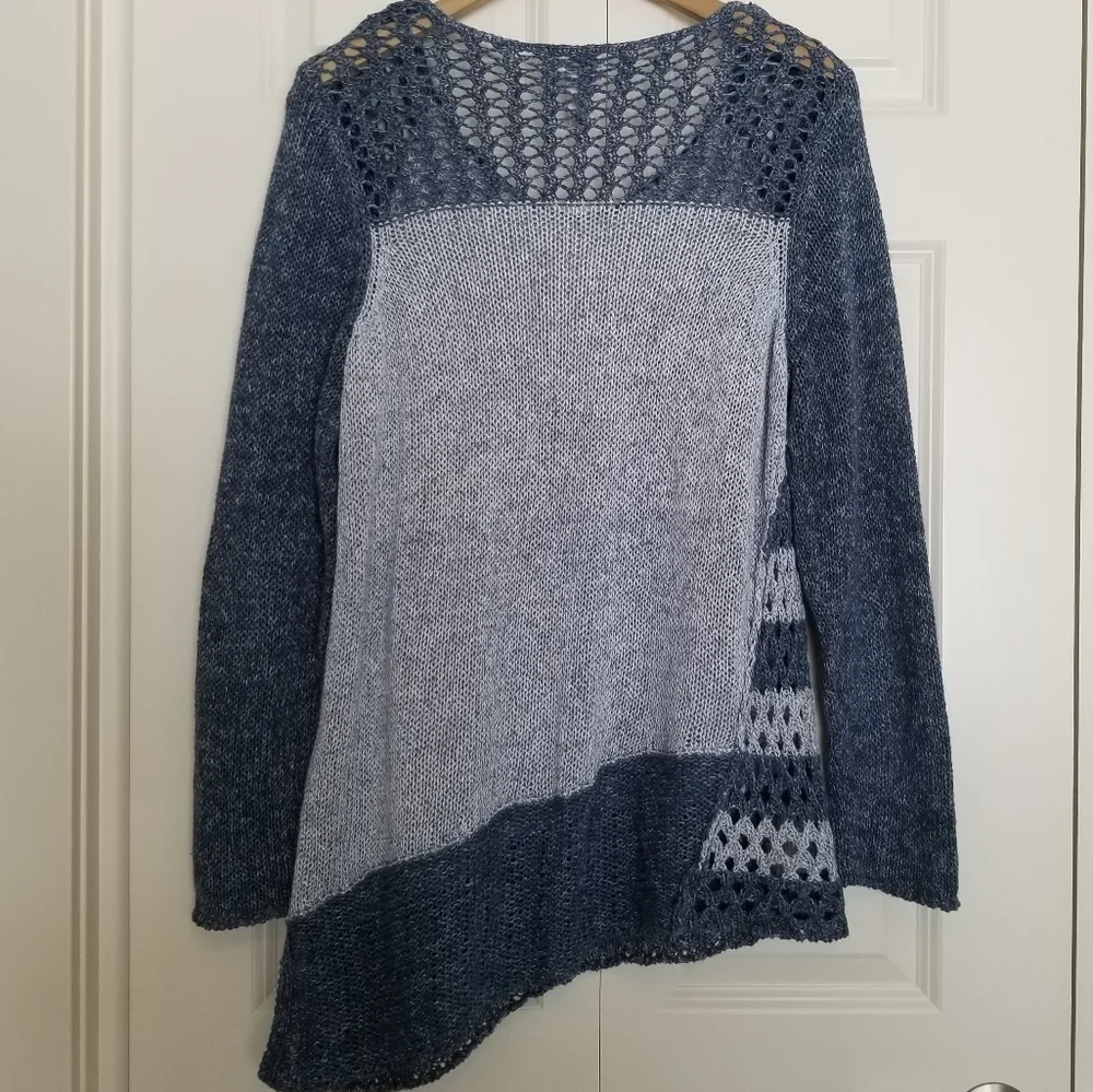 Chico's blue crochet asymmetrical hem cotton blend sweater SZ Med - Picture 2 of 8